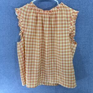 Nanette Lepore XL Orange & Yellow Gingham Spring Summer Top Sleeveless Ruffles